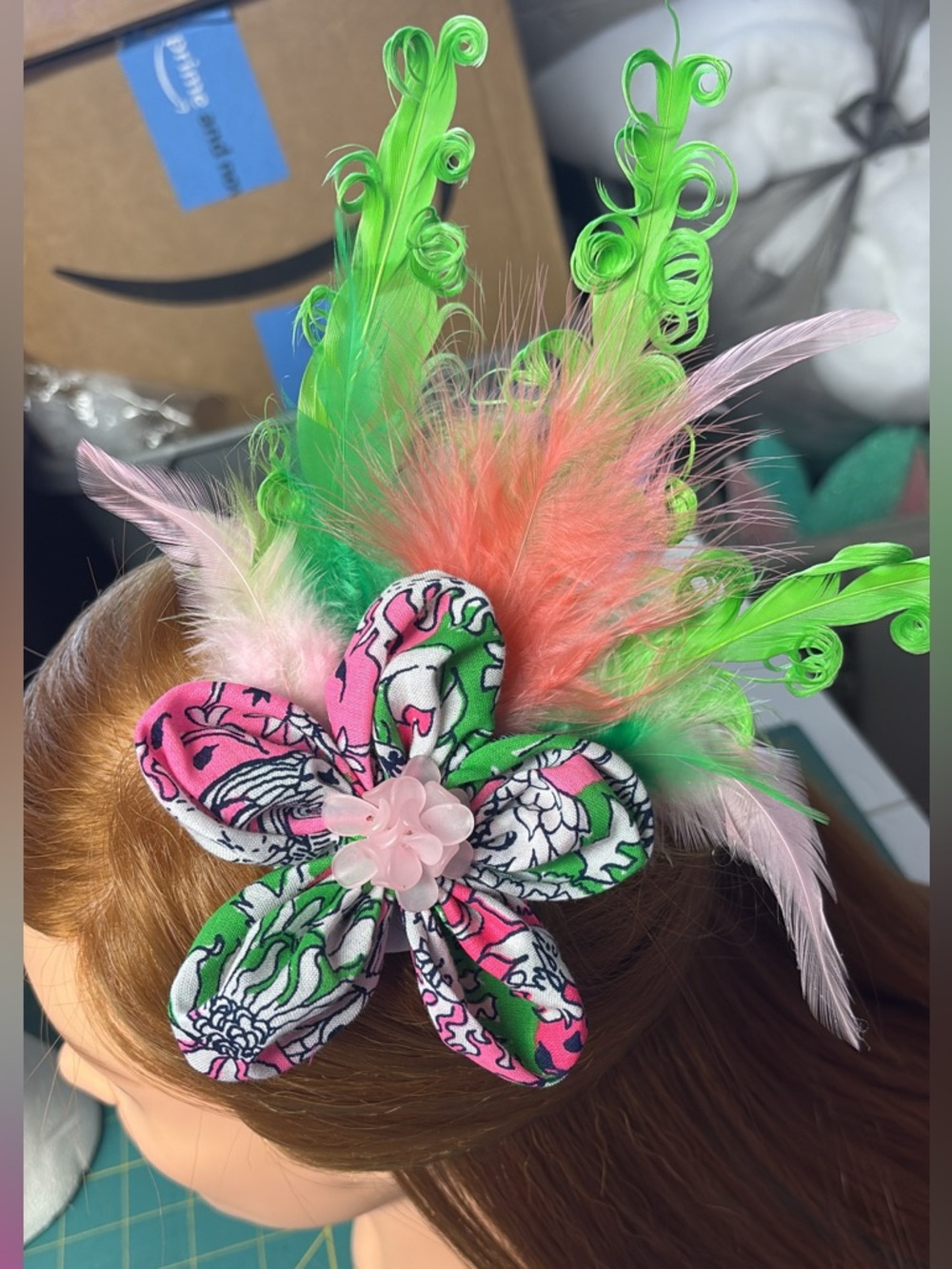 Chicken print fascinator clip on